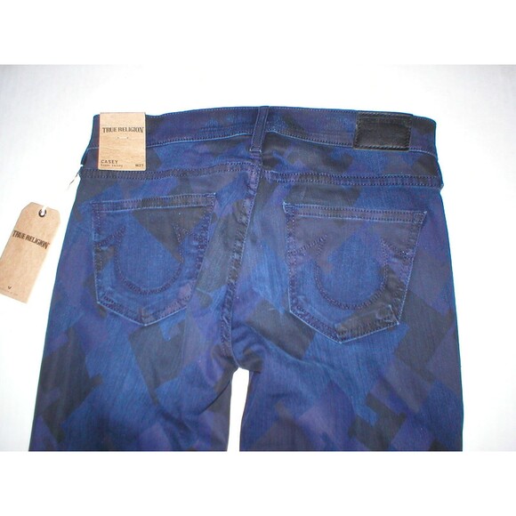 New Womens 29 True Religion Brand Jeans NWT Casey Skinny Blue Dark Houndstooth - Picture 2 of 3